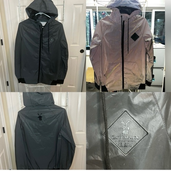 ✌️Dutch Bros Black Reflective Hooded Rain Jacket X-SMALL DB 1992 RARE - Picture 14 of 15